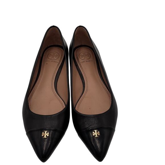Tory Burch Women's Black Fairford Pointed Toe Leather Flats Size 6.5 - Picture 3 of 7